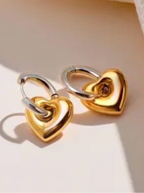 Gold Heart Hoop Earrings with Silver Hoops